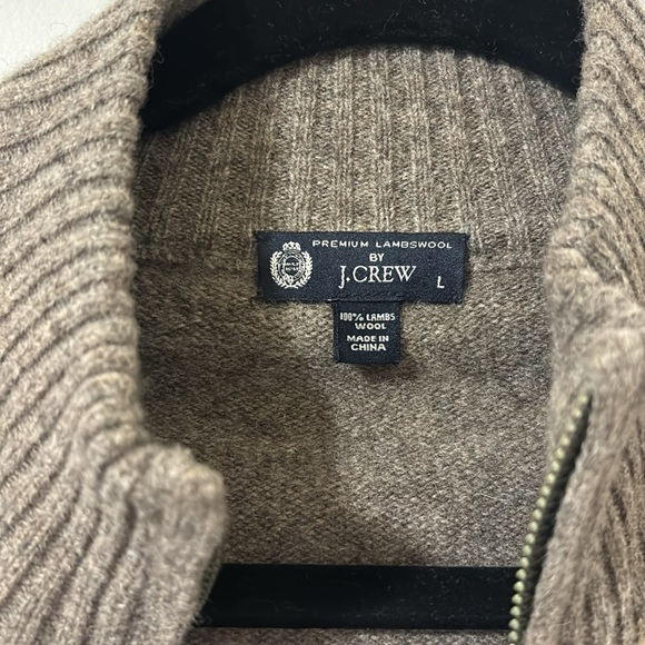 Mens J.Crew 100% Lambs Wool Argyle Elbow Patch Zip-up Cardigan Fisherman Sweater - Picture 2 of 5